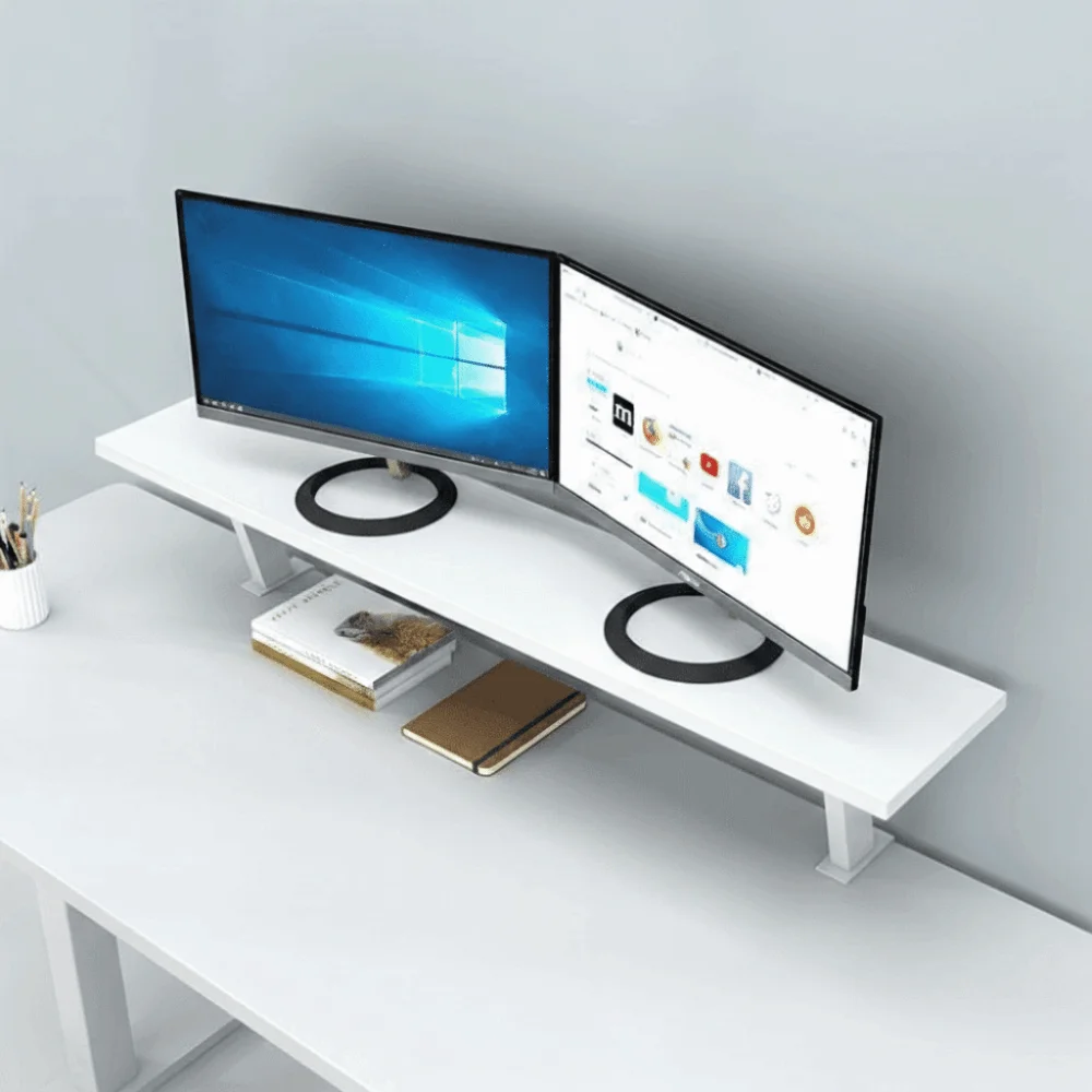 

Горизонтальная плавающая настольная полка для книг, экономящая пространство, с эргономичной конструкцией для двух мониторов