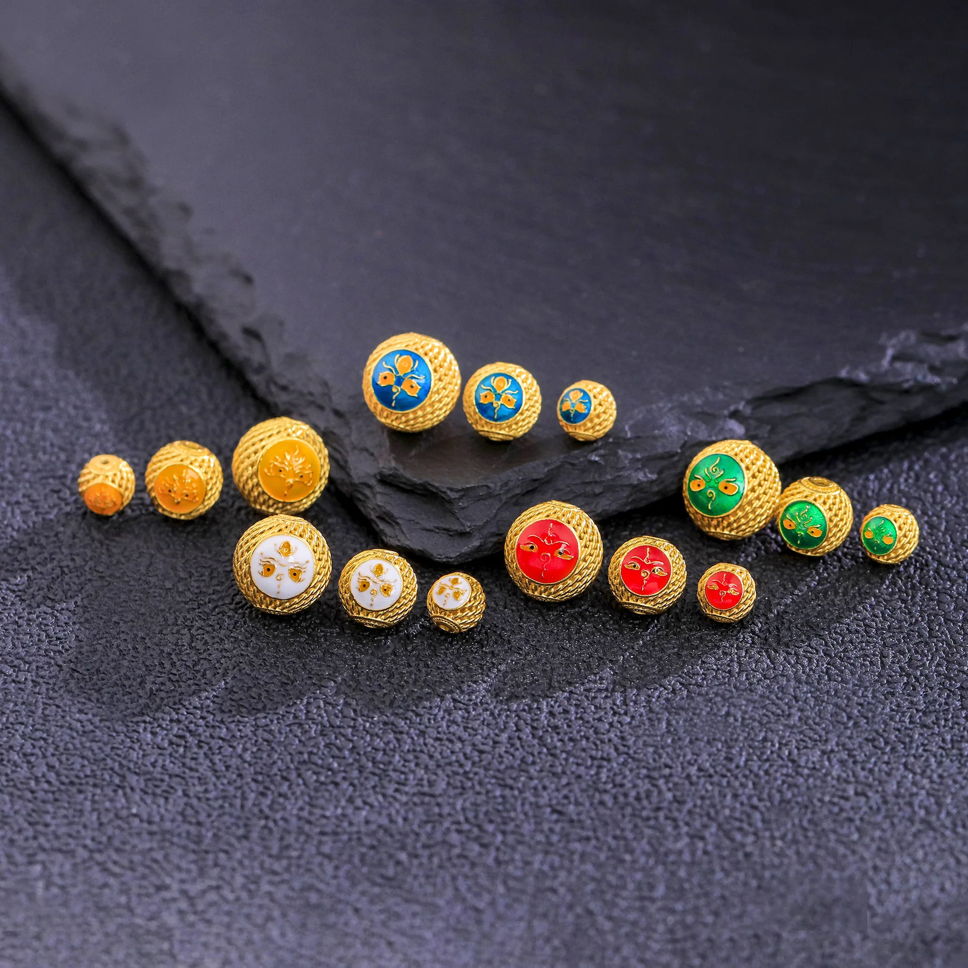 S925 Silver Gold Plated Chinese Style Lucky Wealth Attract Five Fortune Gods Cloisonne Enamel Hollow Spacer Beads For Diy Jewelr