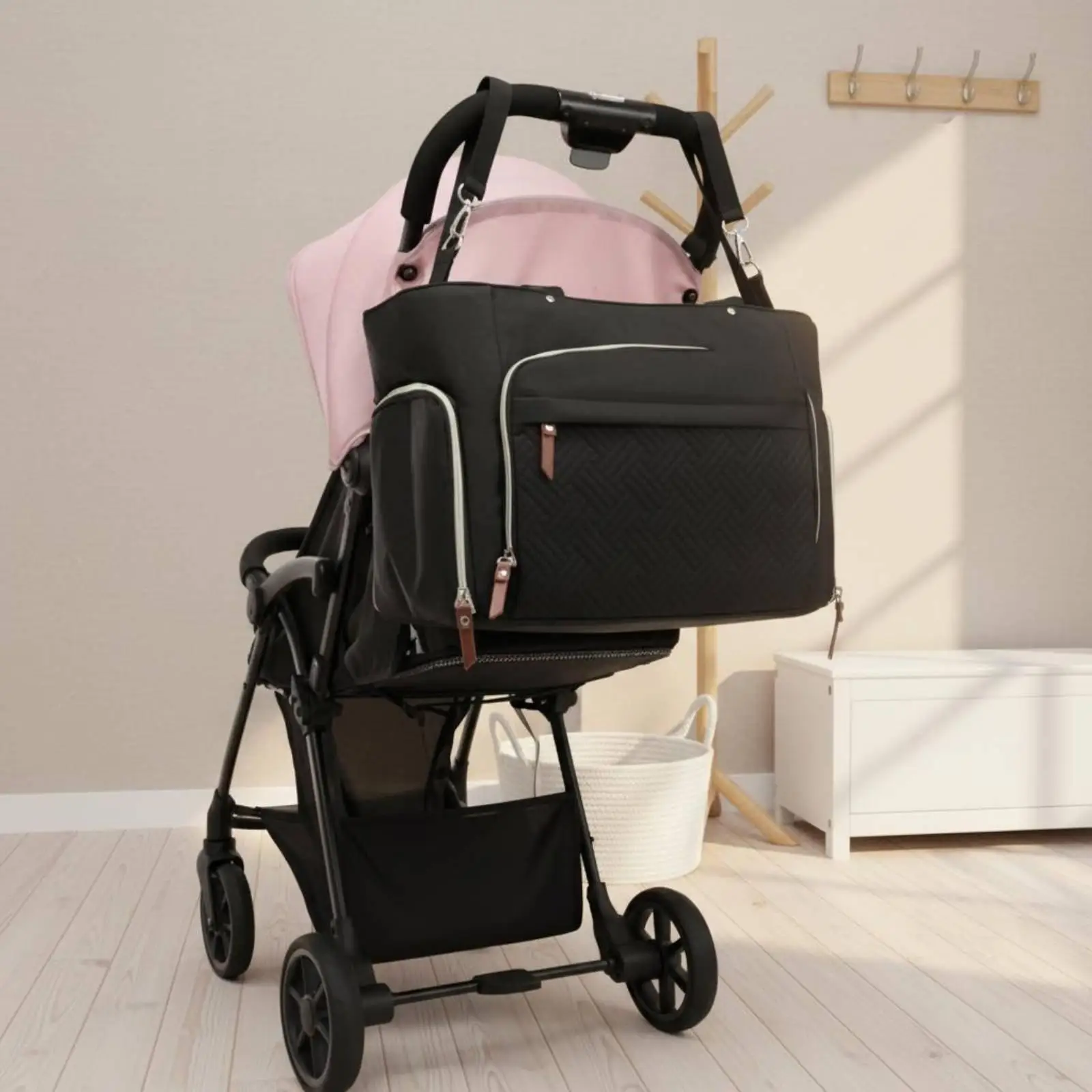 practical-diaper-bag-organizer-set-for-newborn-care-with-adjustable-strap-and-luggage-sleeve-for-stroller-use