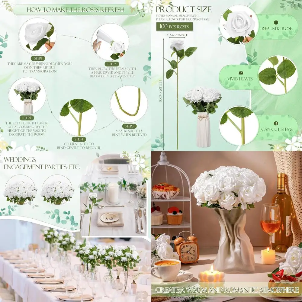 

100 искусственных белых шелковых роз премиум-класса для оптовых заказов, идеально подходят для свадеб, вечеринок и домашнего декора