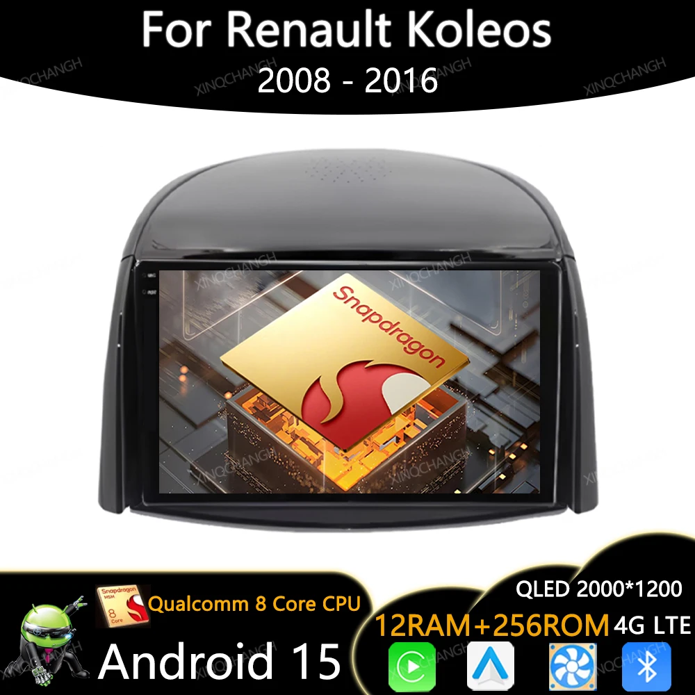 

Автомобильный радиоприемник Android 15 для Renault Koleos 2008-2016 BT 4G WIFI GPS 2DIN Qualcomm мультимедийный видеоплеер головное устройство Carplay Auto