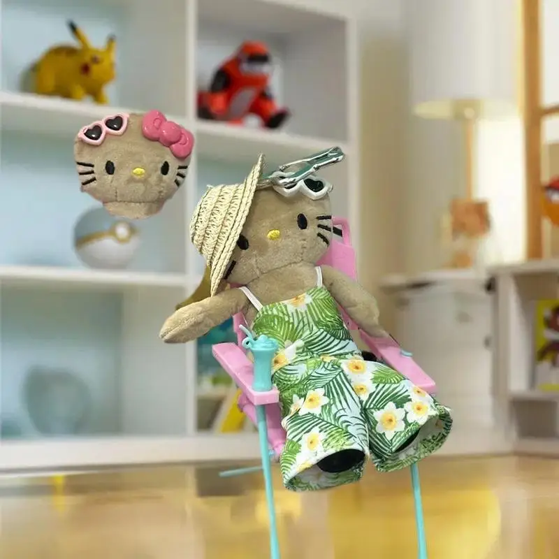 Sanrio Hello Kitty schattig strandvakantie stijl tas decoratie pluche pop knuffel langbenige sleutelhanger hanger meisje cadeau