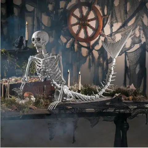 Skeleton Mermaid Skeleton Portable Plastic Decoration Fish Skeleton Statue 80cm Flexible Halloween Fish Skeleton Haunted House