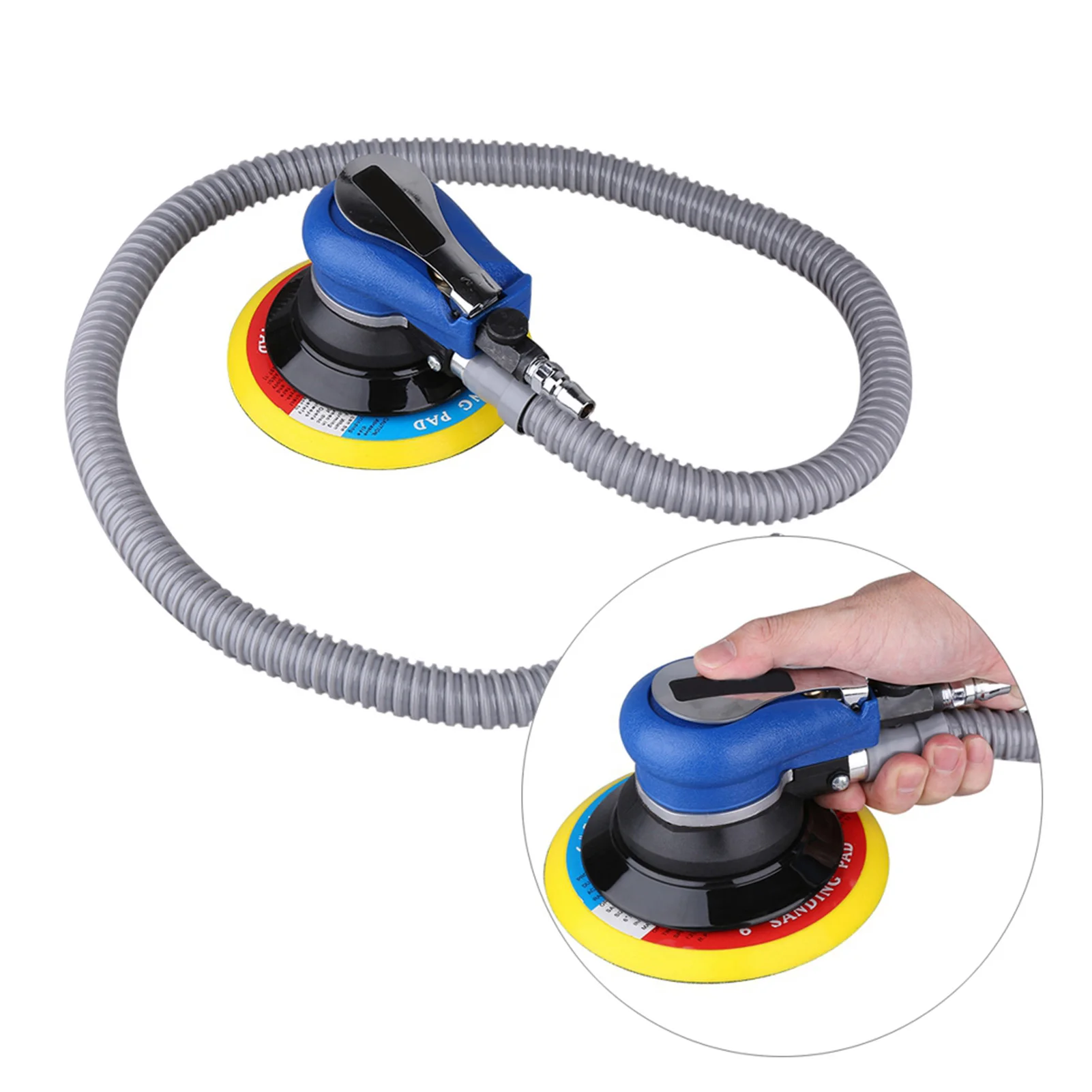 Air Random Orbital Palm Sander for 6inch 150mm Pad Pneumatic Tool with Dust Collection Hose Sanding Tool Polisher Air Sander