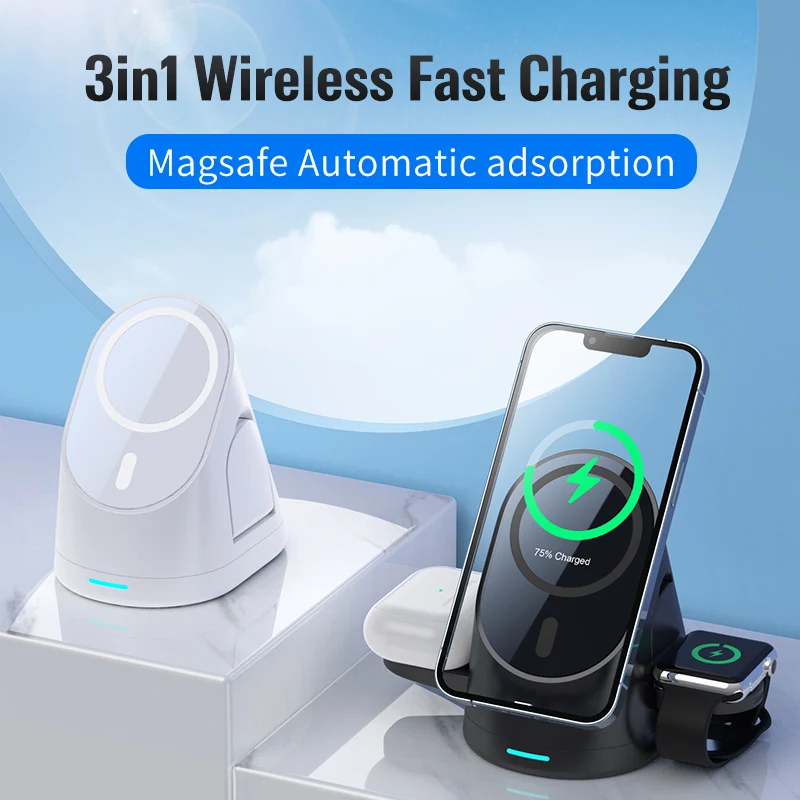 3 In 1 15W Magnetic Fast QI Wireless Charger Charging For iPhone 14 Pro Max 12 13 Mini Apple Watch 8 7 6 SE Airpods Pro 2 3 Dock