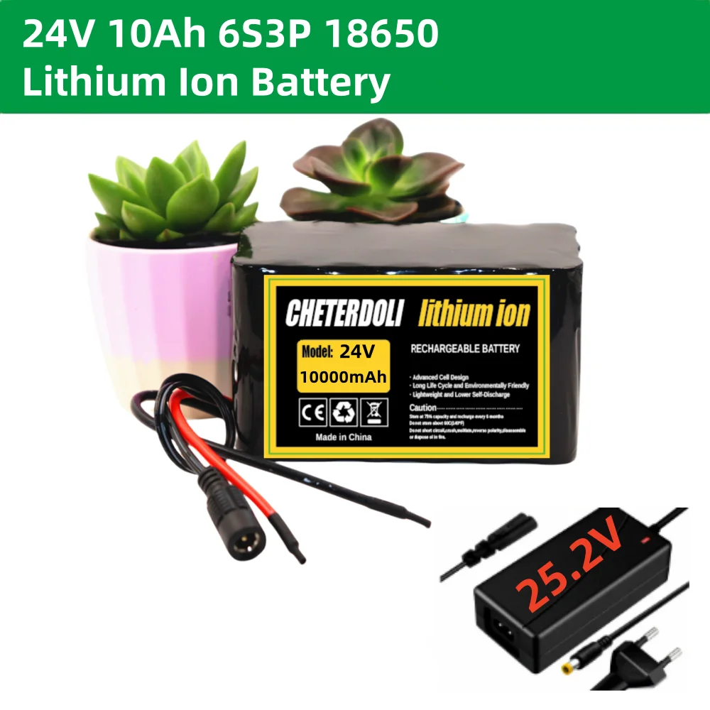 

24V 10Ah 6S3P 18650 Rechargeable Lithium Ion Battery - 25.2V 10000mAh for Electric Bicycles/Mopeds - Charger Included