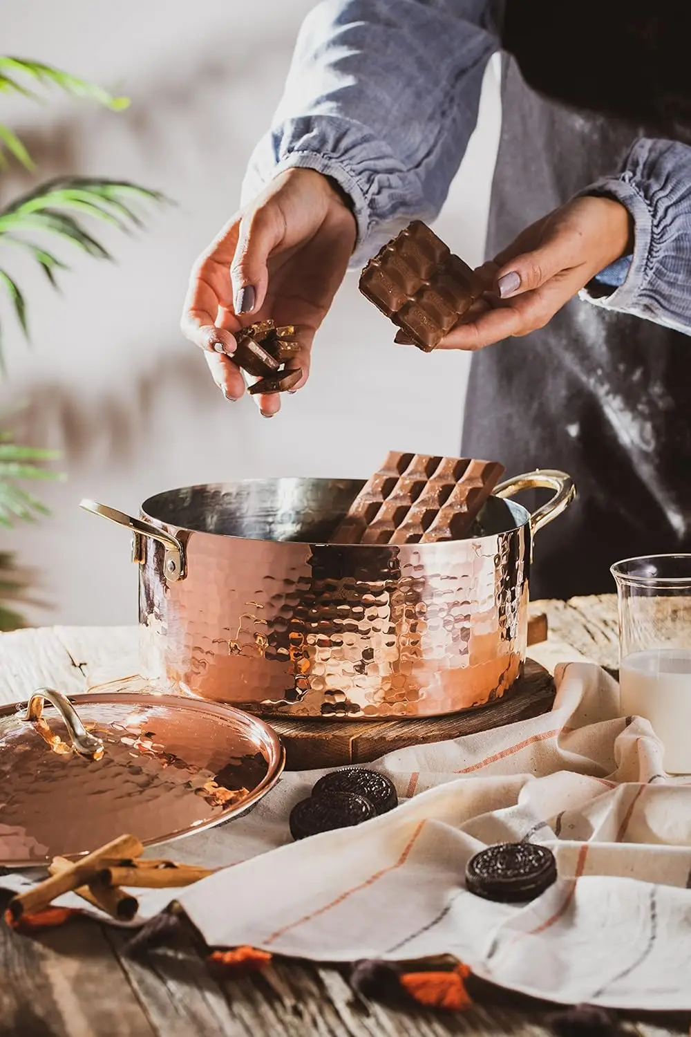 Thick Hammered Copper Soup Pot Casserole Pan Dish Dutch Oven, 4 Quarts