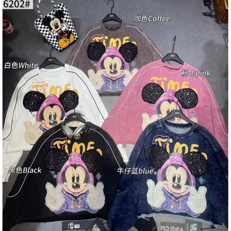 Y2k col rond sweat à capuche femme automne 2025 nouveau manches longues dessin animé sweat coton doux frais Kawaii col rond Sudaderas dames