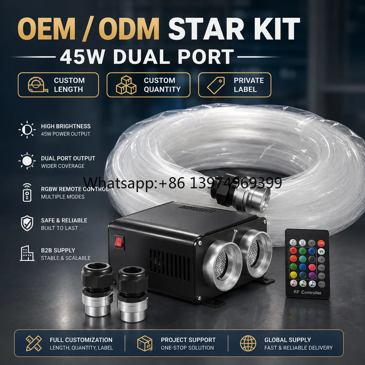 OEM ODM 45W Fiber Optic Star Ceiling Kit Dual 30mm Port RGB Light Engine with Custom Fiber Length