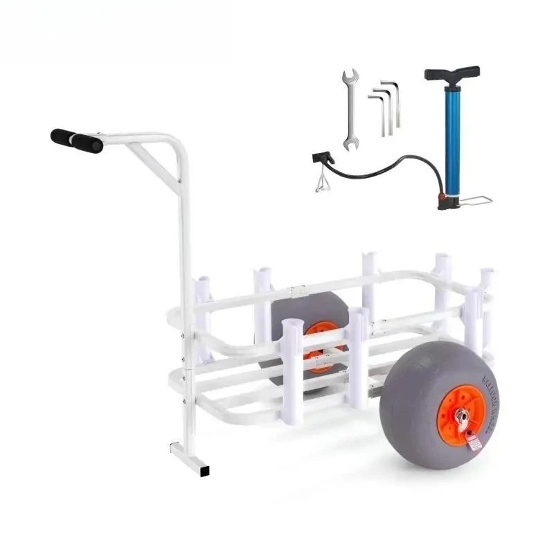 

300/350 lbs Beach Fishing Cart Fish Marine Cart with 2 Wheels 8 Rod Holders Pier Wagon Trolley for Fishing Picnic Sands