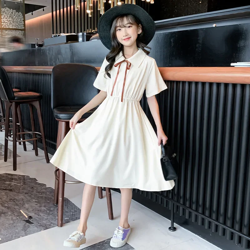 

2024 summer Kids Student waisted princess Dresses Child Clothes Teenager JK Uniform Girls Daily Wear button 4 8 9 10 12 year