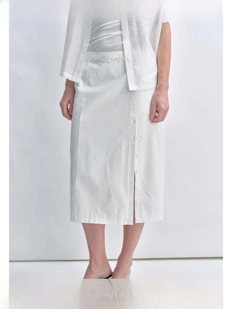 

Юбка миди Planites Vol6 из высококачественного чистого хлопка с декоративными элементами, прямым кроем и боковым разрезом для женщин, для повседневной носки