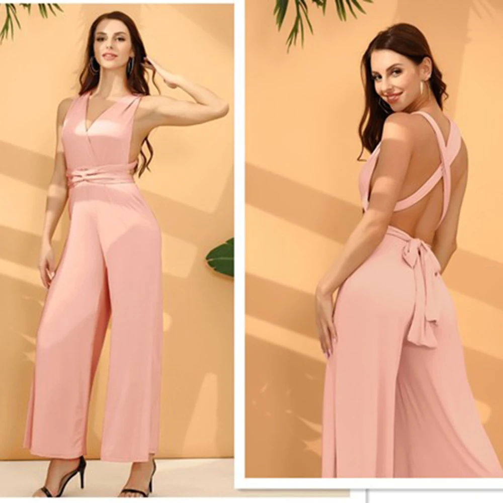 Baru Premium DIY wanita seksi Multiway bungkus Convertible Boho Maxi Club jumpsuit perban panjang jumpsuit celana kaki lebar