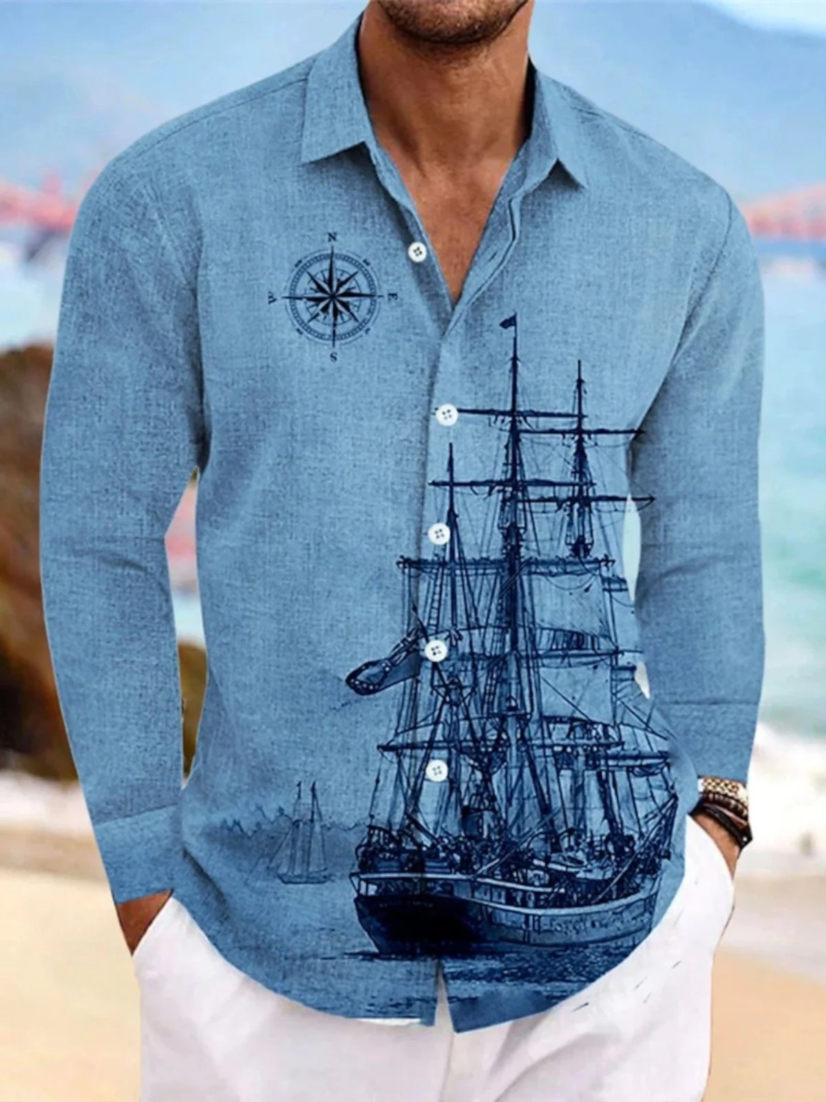 

Casual 3D Digital Printed Men's Shirt Breathable Long Sleeve Standard Fit Comfortable Autumn Wear for Middle-Aged Men