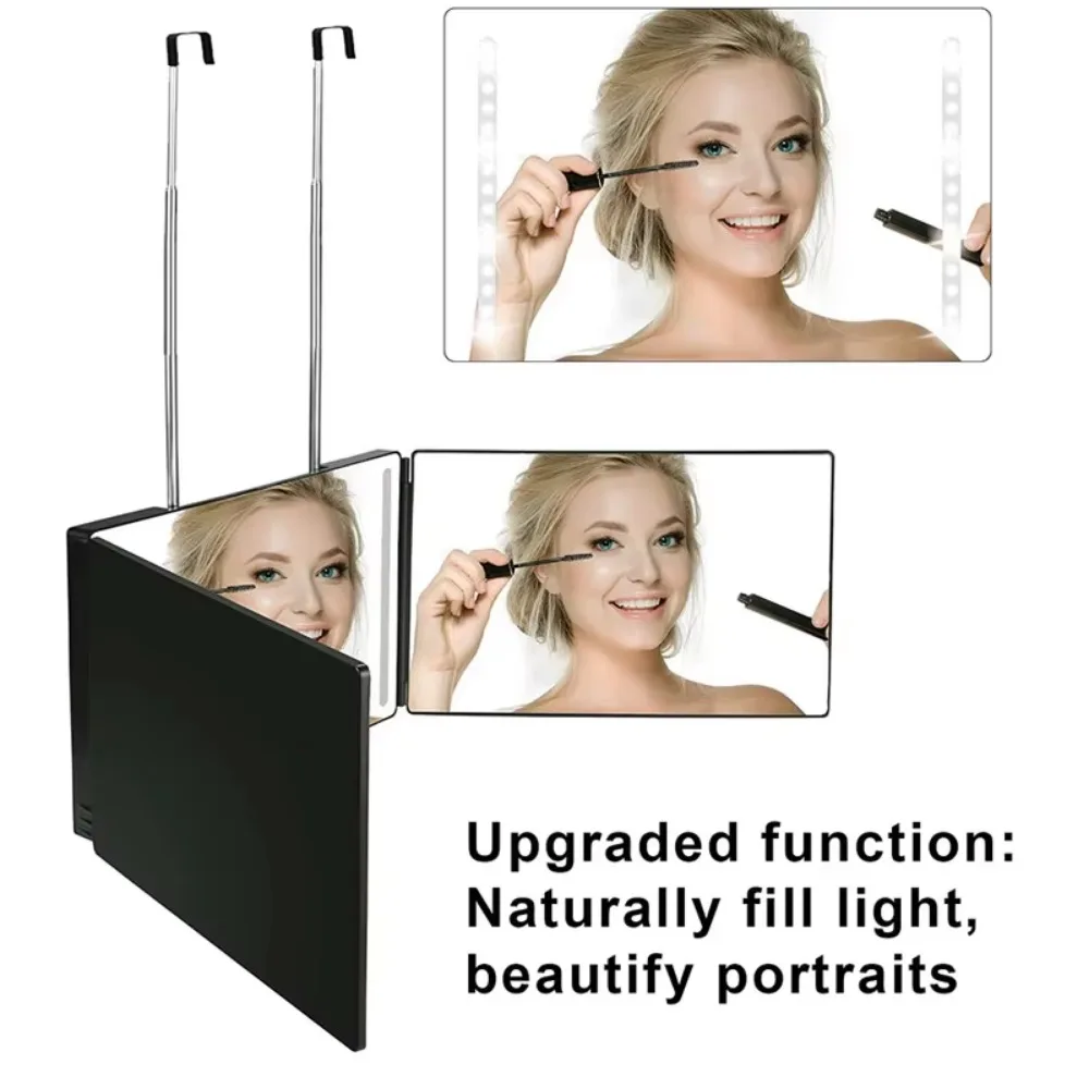 กระจก LED Trifold กระจกตัดผมด้วยตนเองพร้อมแสงปรับความสูงได้ 3 ทิศทางกระจกตัดผมด้วยตนเองกระจก HD กระจก 3 ทางไฟ LED