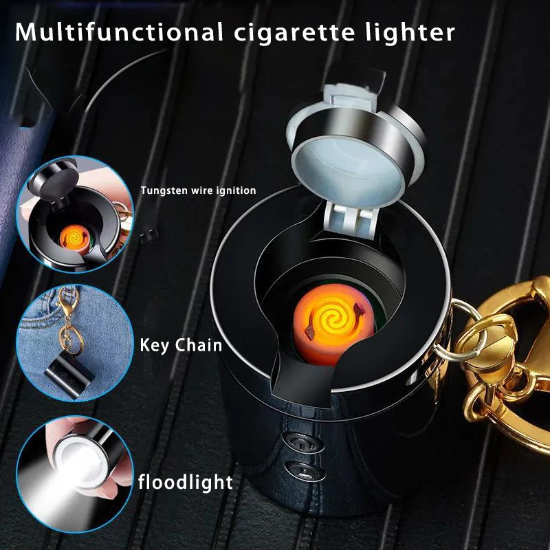 High end key rechargeable lighter with flashlight, personalized mini carry on, multifunctional windproof gift for boyfriend