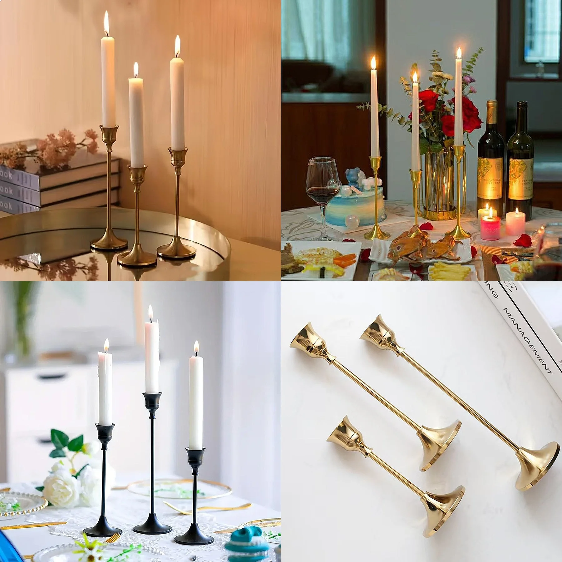 Set of 3 Vintage Elegant Metal and Aluminum Tabletop Candle Holders, Suitable for Wedding Anniversary, Home and Hotel Decoration