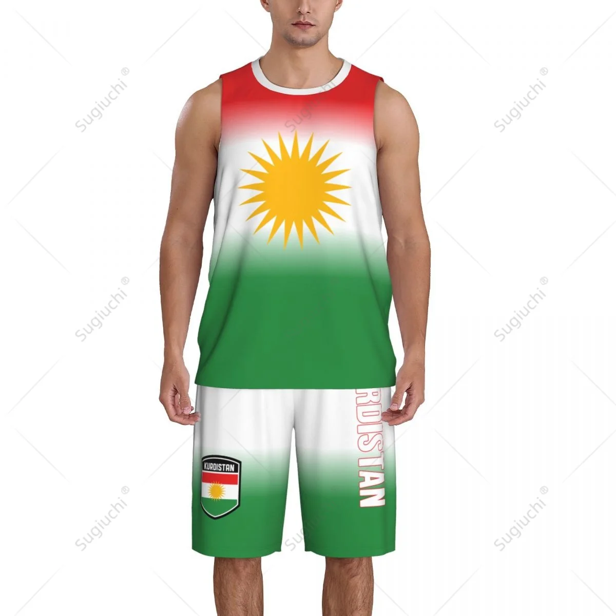 Camiseta de baloncesto con bandera del Kurdistán para hombre, Conjunto de camiseta y pantalones de malla sin mangas, exclusivo, con nombre personalizado, Nunber Unisex