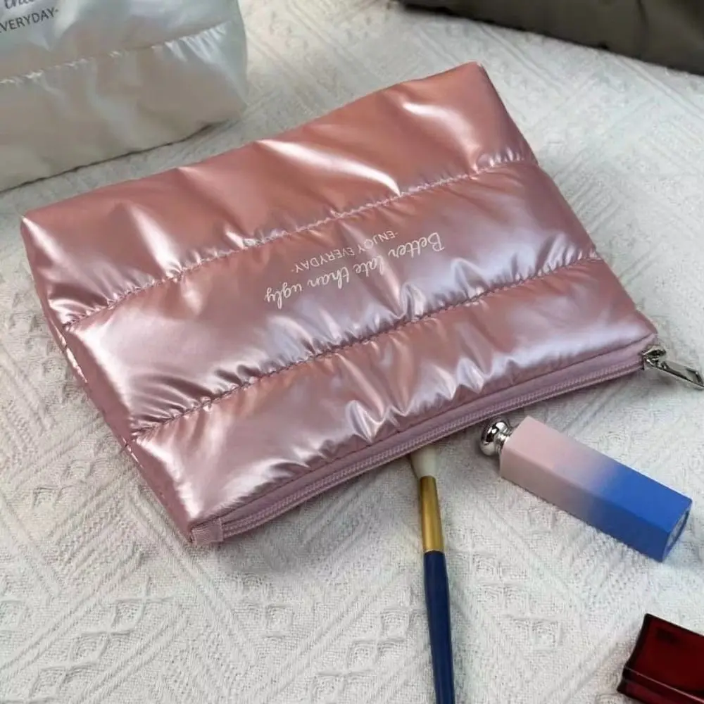 New Shiny Fluffy Makeup Bag Large Capacity Zipper Pouch Toiletries Skincare Storage Bag Quilted Puffer Cosmetic Bag Travel