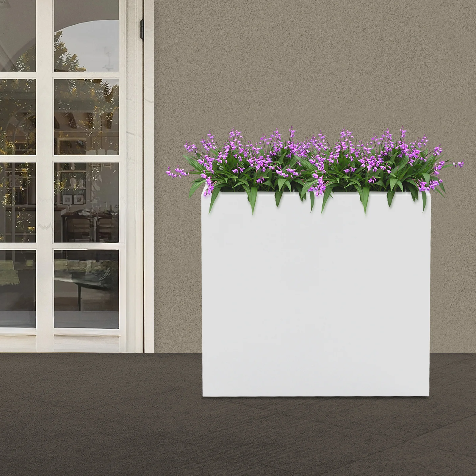 

Large Rectangle Planter Box for Outdoor Garden, 20.5x10x22 Inch White Metal Raised Garden Bed, Steel Deck Patio Plant Container