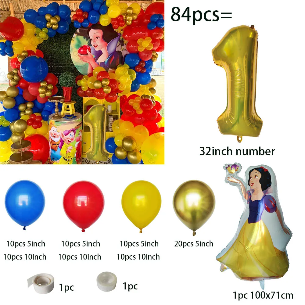 Snow White Foil Balloons Set Happy Birthday Party Decoration Disney Snow White Girls Party Gifts Supplies gold Latex Globlos