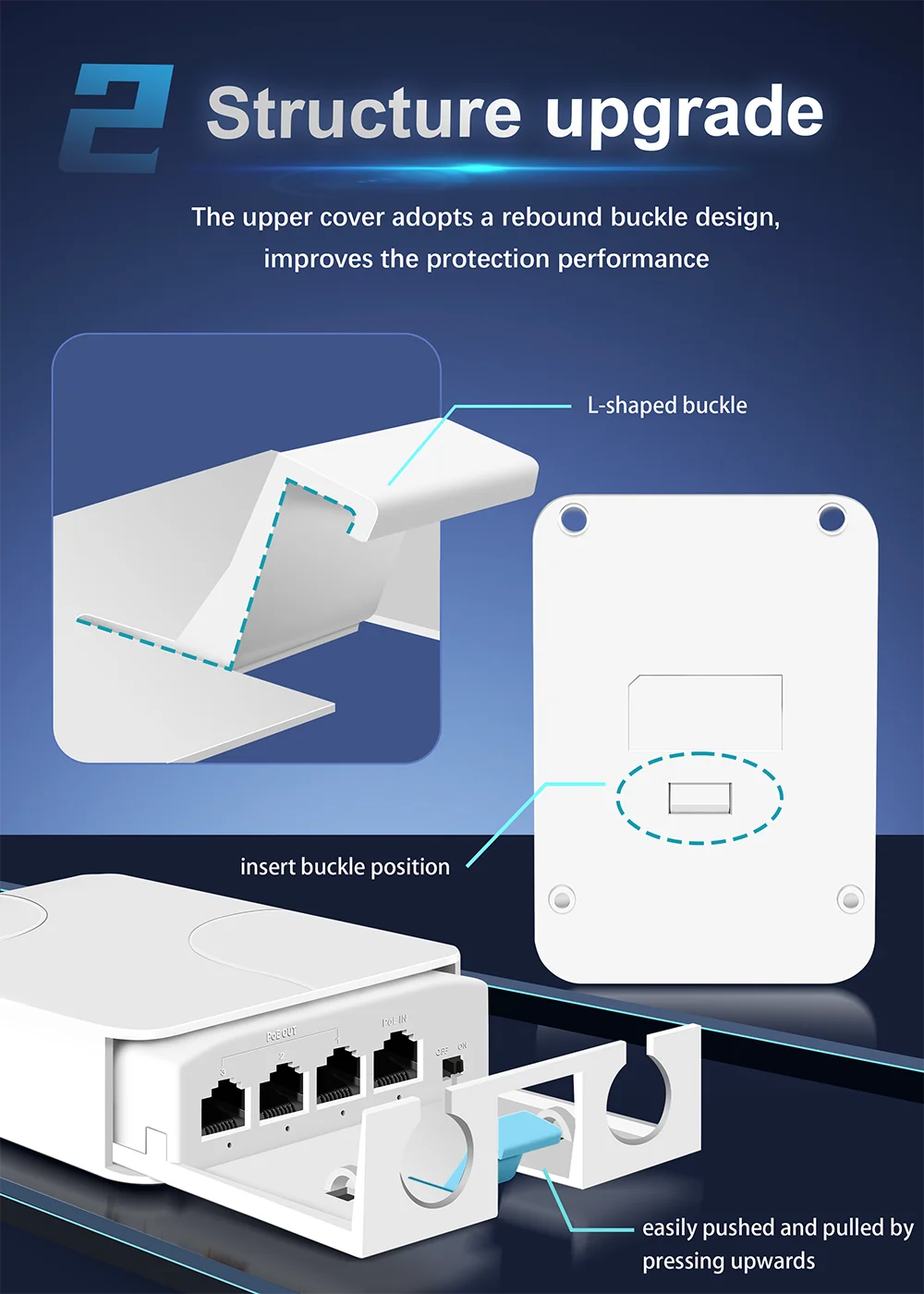 Waterproof POE Extender 4 Port Repeater 100Mbps Outdoor Network IP55 VLAN 44-57V for POE Camera Wierless AP