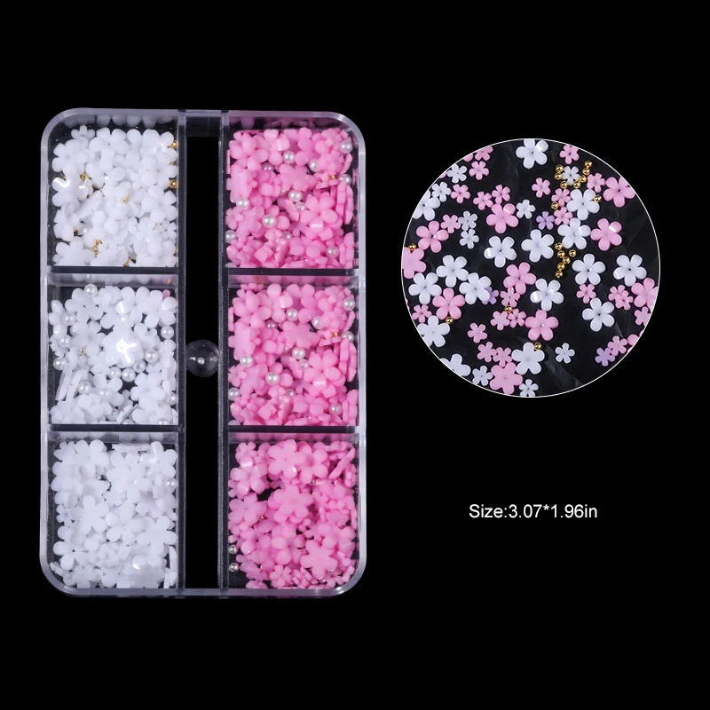 3D Flower Nail Arts Charms With Silver Gold Beads Cute Five Petal Flower Ornaments Nail Gems Acrylic Resin Flower for Nail Art