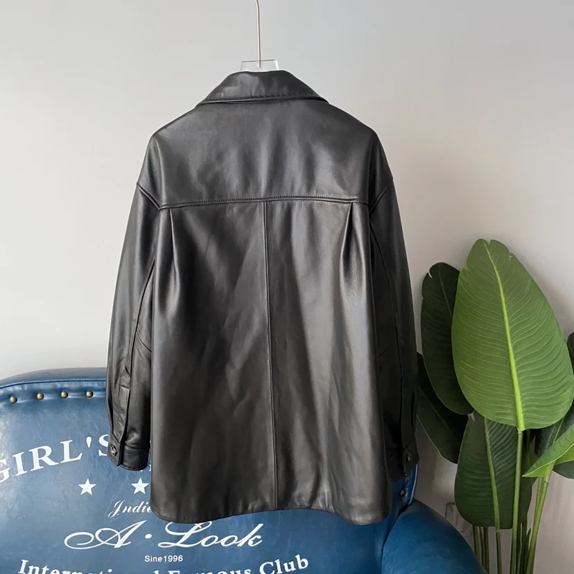 Prendas de abrigo de piel suave para mujer, corte holgado, longitud media, cuero genuino, irt, Faionable, para ir al trabajo, con kets