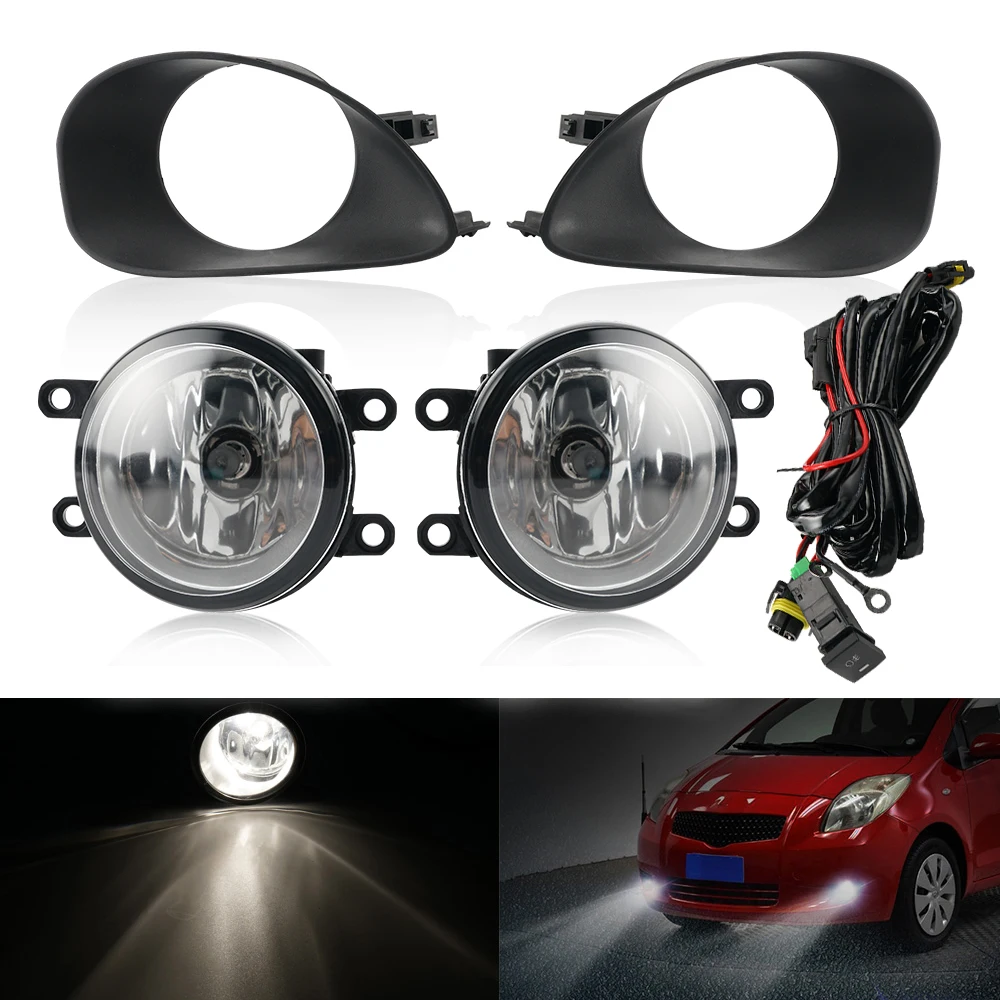 

BEVINSEE Front Bumper Clear Fog Lights Lamps w/ Switch & Cables & Lamp Frame for Toyota Yaris Hatchback 2006-2008