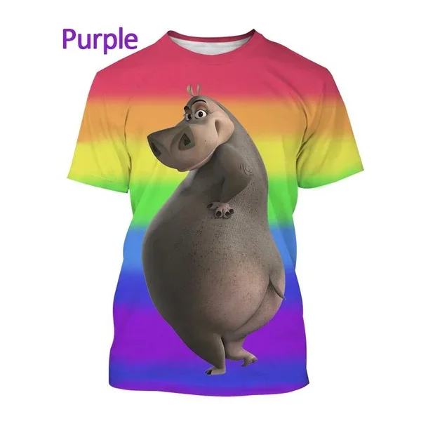 Summer Fashion Personality Hippo 3D Printing T Shirt Hip Hop Rock Casual Animal Short Sleeved Tee Shirts