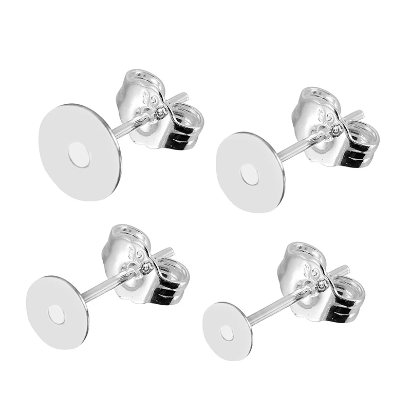 20szt 925 Sterling Silver Plated Blank Earring Stud Base 4 5 6 8mm Earring Post Cabochon Ustawienia do tworzenia biżuterii DIY Earring