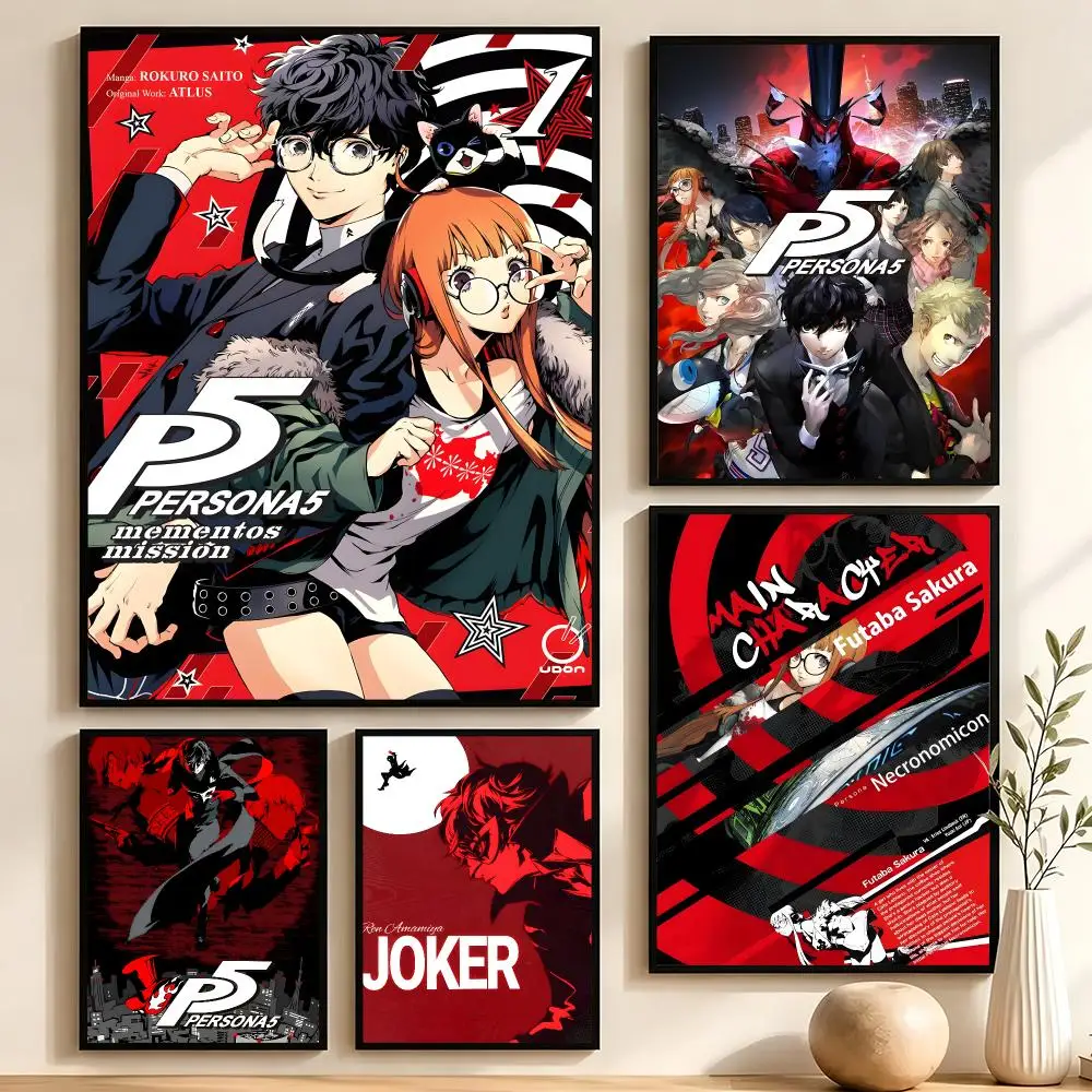 Game Persona 5S Poster Poster Retro HD Self-Adhesive Wall Sticker Art Café Home Bedroom Living Room Decor Gift