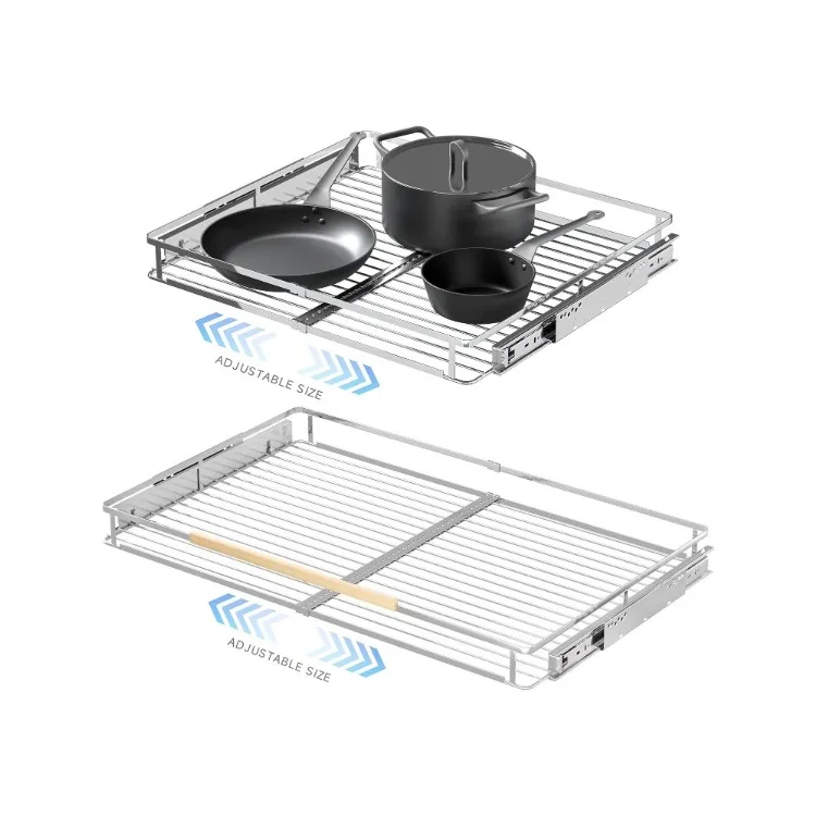 

2Pack Expandable Pull Out Cabinet Organizer, 17.1~28"W x 22.5"D Heavy Duty Slide Out Shelves Adjustable Height Cabinet Pull Out