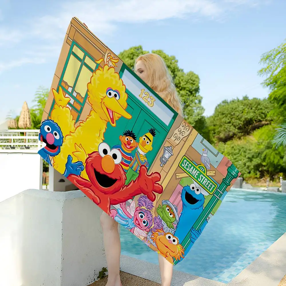 Cartoon S-Sesame Cookies S-Street Bath Towel Microfiber Soft Water Absorbing Breathable For Girl Kids Decorative Cartoon Towel