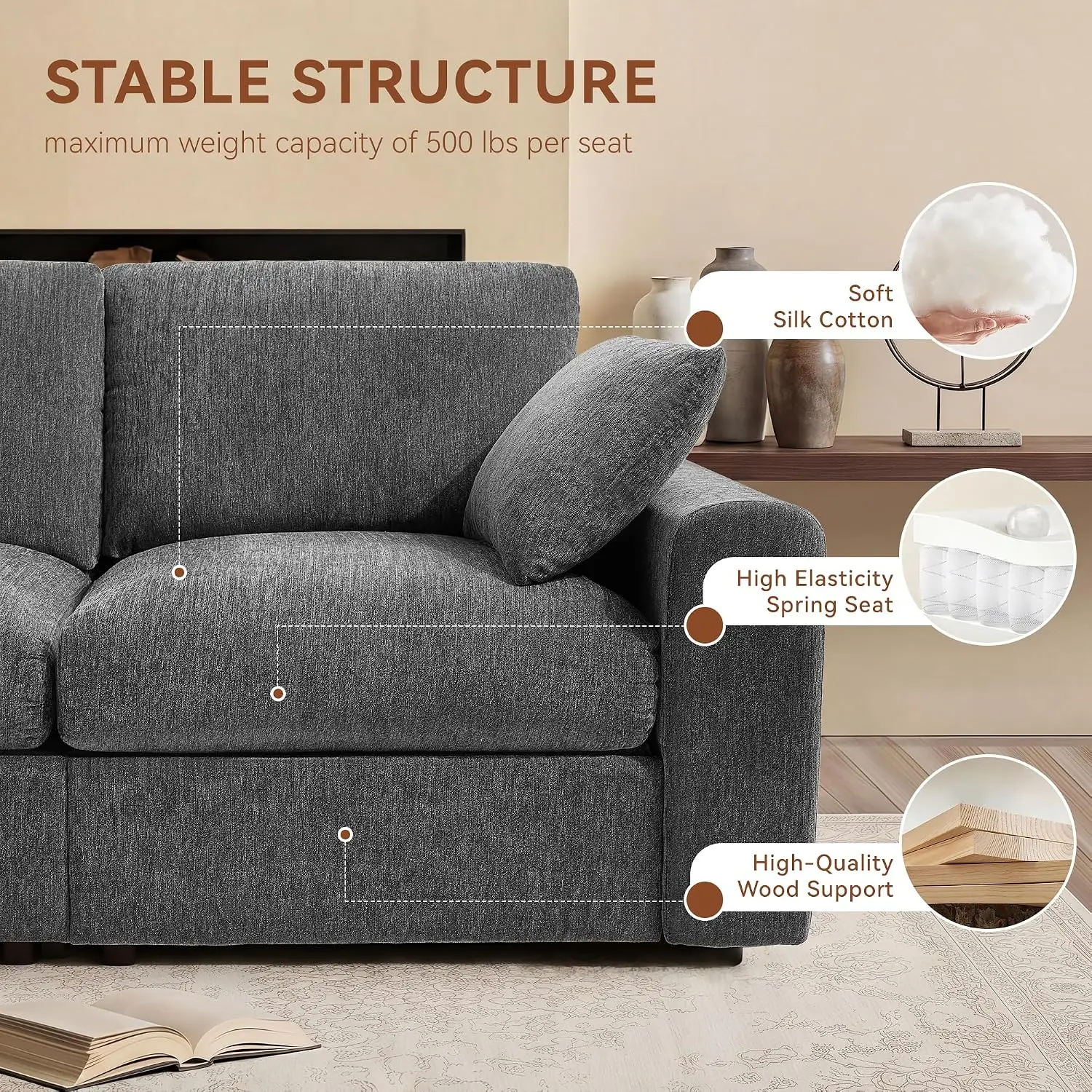 Oversized Cloud Modular Sectional Sofa with Deep Seat, U Shaped Couch with Storage Ottoman for Living Room, Customized