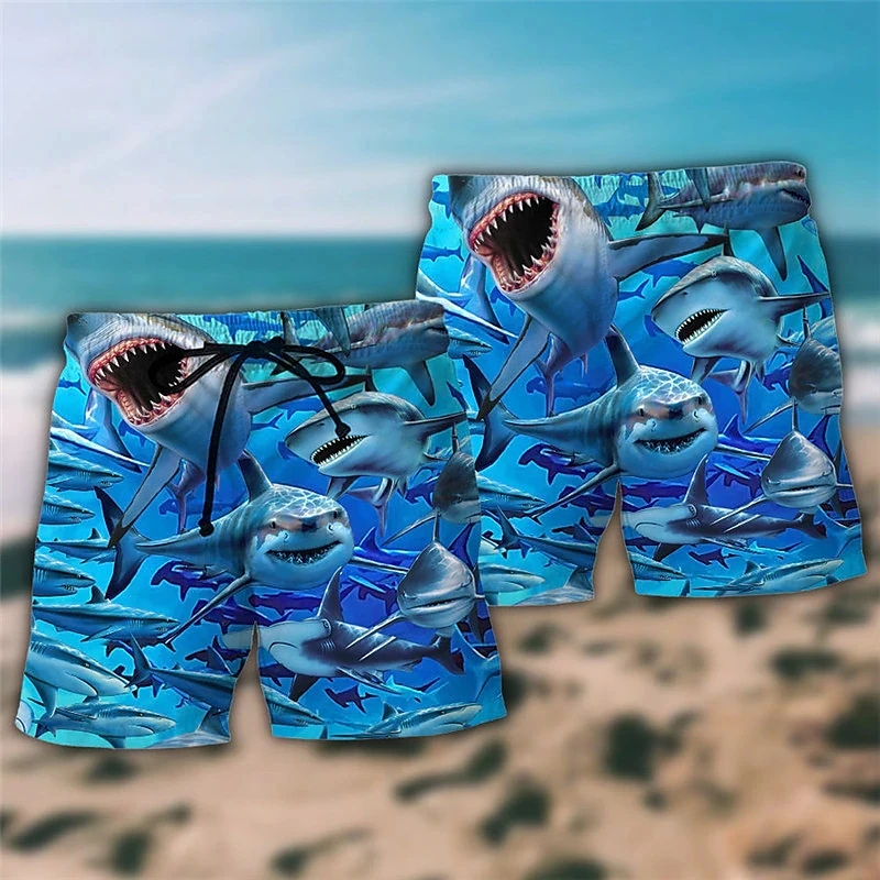 Horror Shark Graphic Bermudas Sea Animal Short Pants For Men Clothes Casual Hawaii Trunks Vacation Surfing Boardshorts Trousers