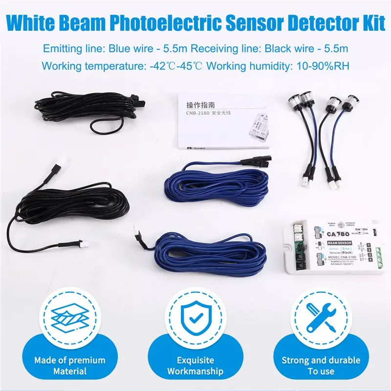 【NUEVO】Para puerta automática, Compatible con puerta automática, Detector de Sensor fotoeléctrico blanco doble individual, distancia de 10M/30 pies