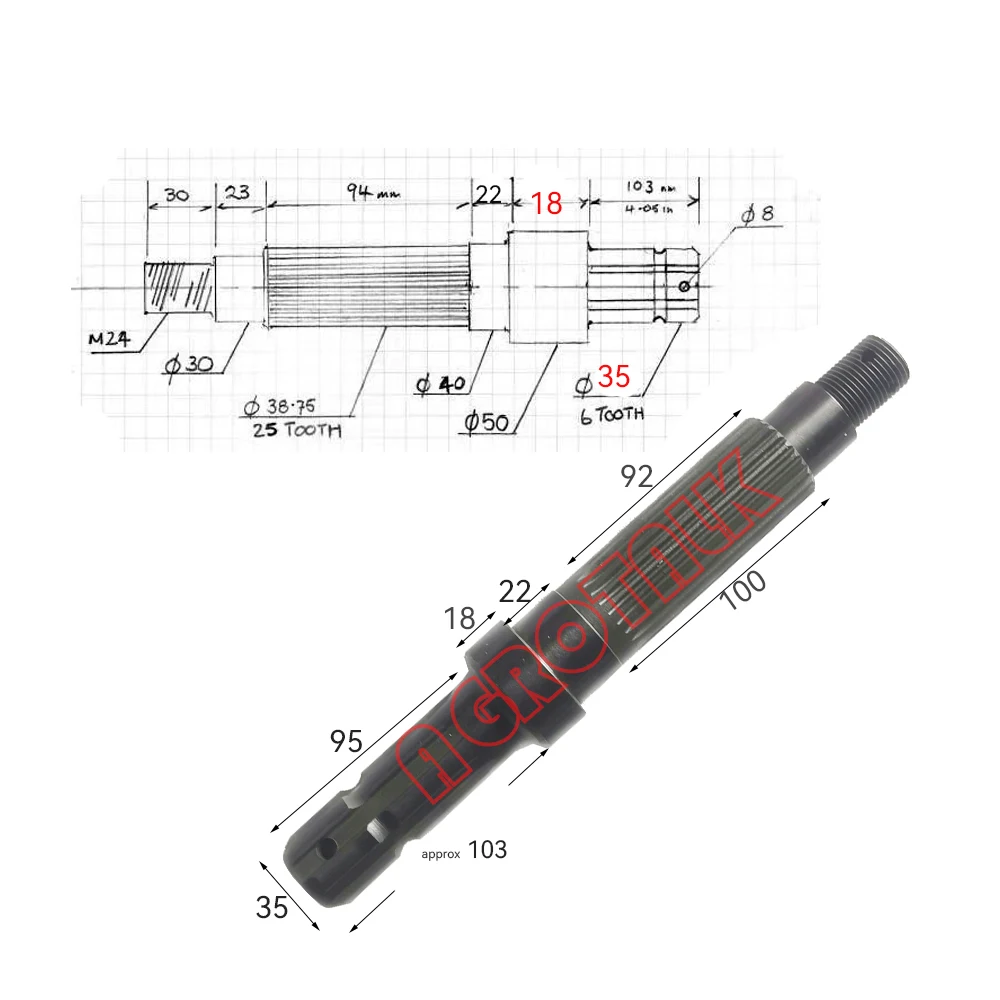 400.38.107-4 , 6 teeth PTO Shaft for Jinma JM404 - JM654 series