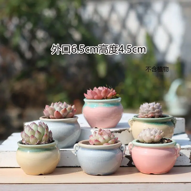 Succulent Ceramic Flowerpot with Ice Cracking and Flowing Glaze, Creative Desktop Breathable Decoration, Thumb Shaped Flowerpot