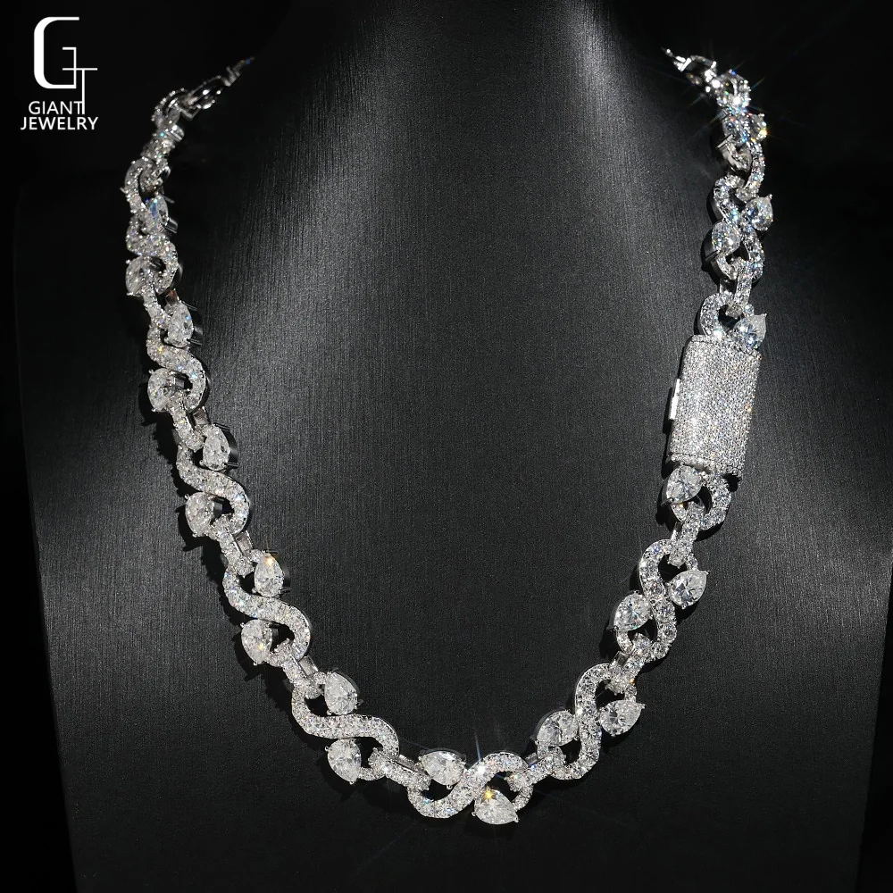 Hop Jewelry Hip 13MM Pear Cut Moissanite Chain 925 Sterling Silver Moissanite Iced Out Infinity Symbol Cuban Link Chain Necklace