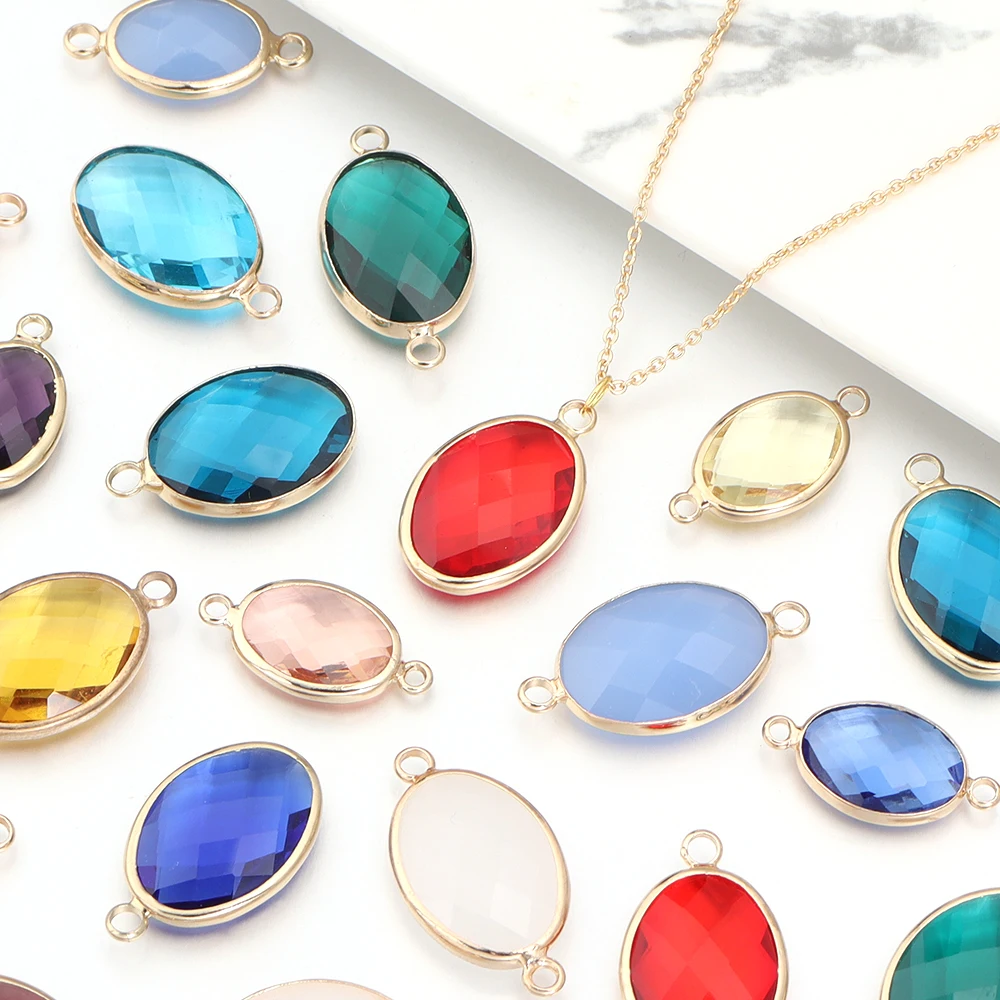 

10 шт./лот, подвески из стекла с овальной кромкой, медные одинарные и двойные подвески для самостоятельного изготовления ювелирных изделий, ожерелий, браслетов