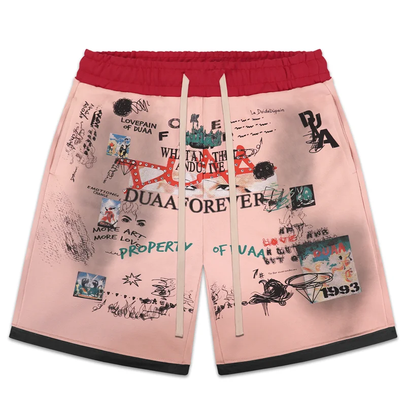 DUAA Casual Pants Men's Trendy Graffiti Print Rhinestone Loose Elastic Waist Drawstring Duaa Shorts