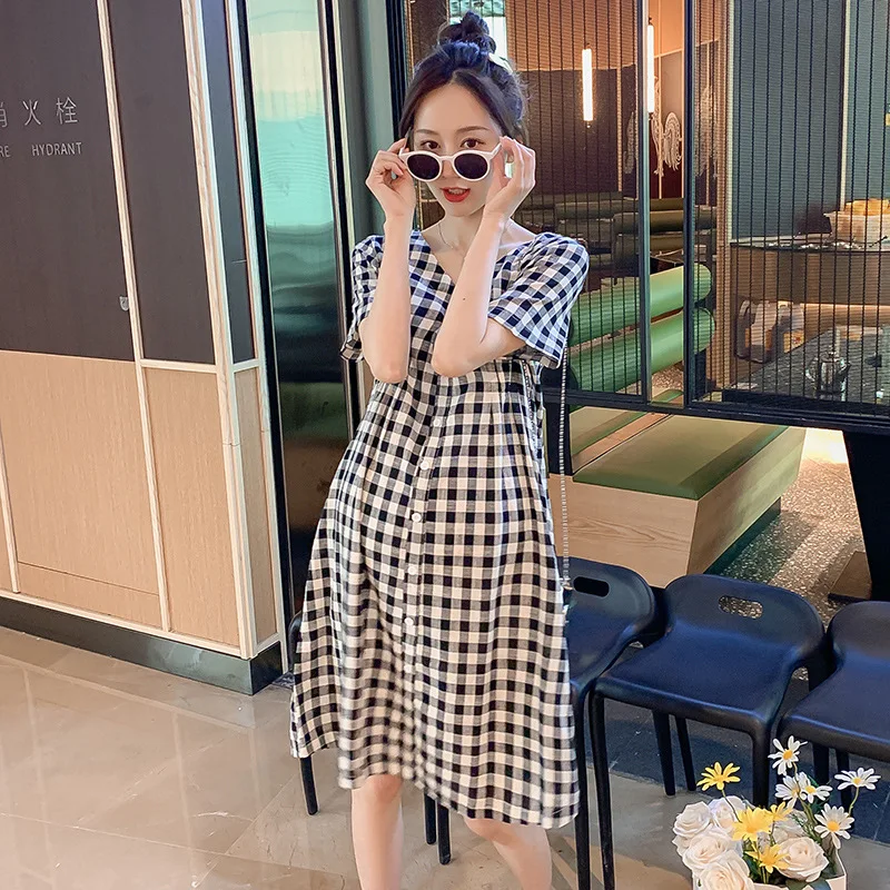 

Fashion Maternity Dresses Summer A-line Skirt Loose Short Sleeve Pregnant Women Clothing Pregnancy Mom Dot Printed Dress