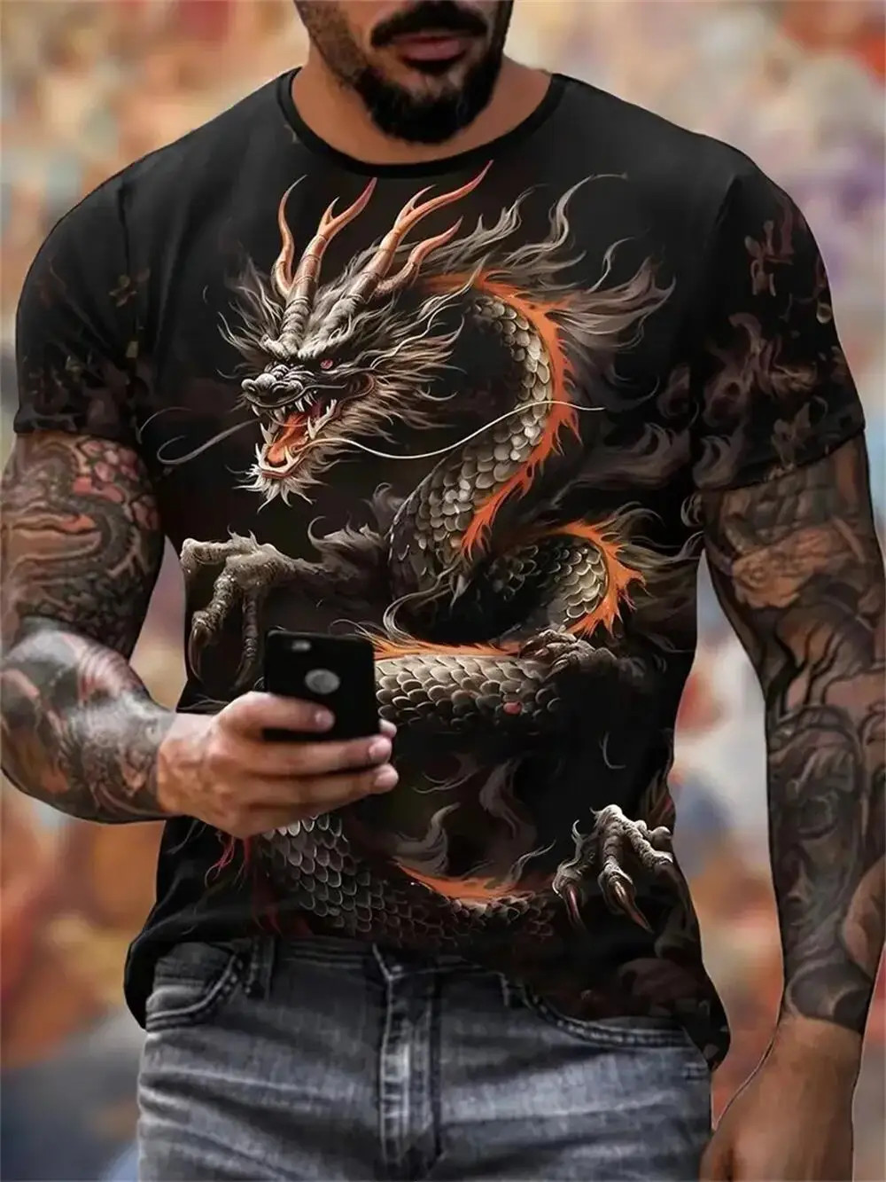 

Летняя мужская футболка с 3d принтом дракона 2025 года — стильная с круглым вырезом, удобная и дышащая для лета, повседневная одежда на каждый день, горячая распродажа