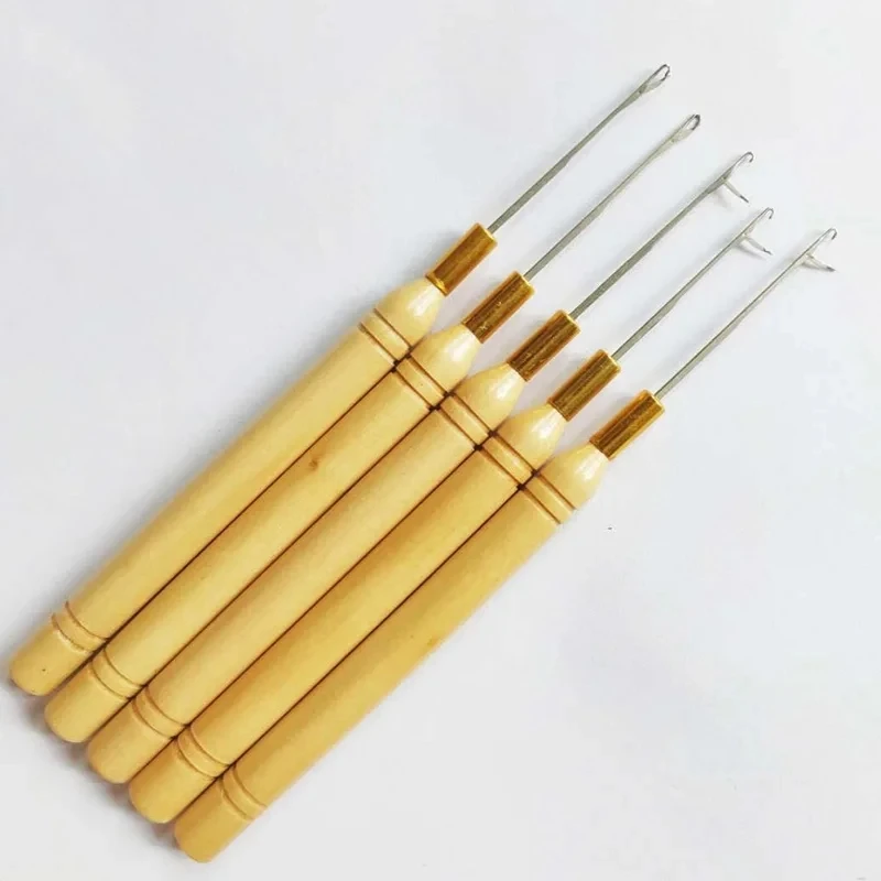 1/3/6/12PCS Haken Nadel Werkzeuge Holzgriff Haken Nadel Spitze Perücke Machen Stricken Micro Ringe schleife Haar Verlängerung Weben – Detail 14