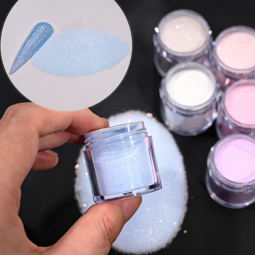 6Pcs/set Glitter Acrylic Powder Nude/Pink/Blue Acrylic Dipping Powder for Nails Extension 3D Flower Carving Crystal Polymer