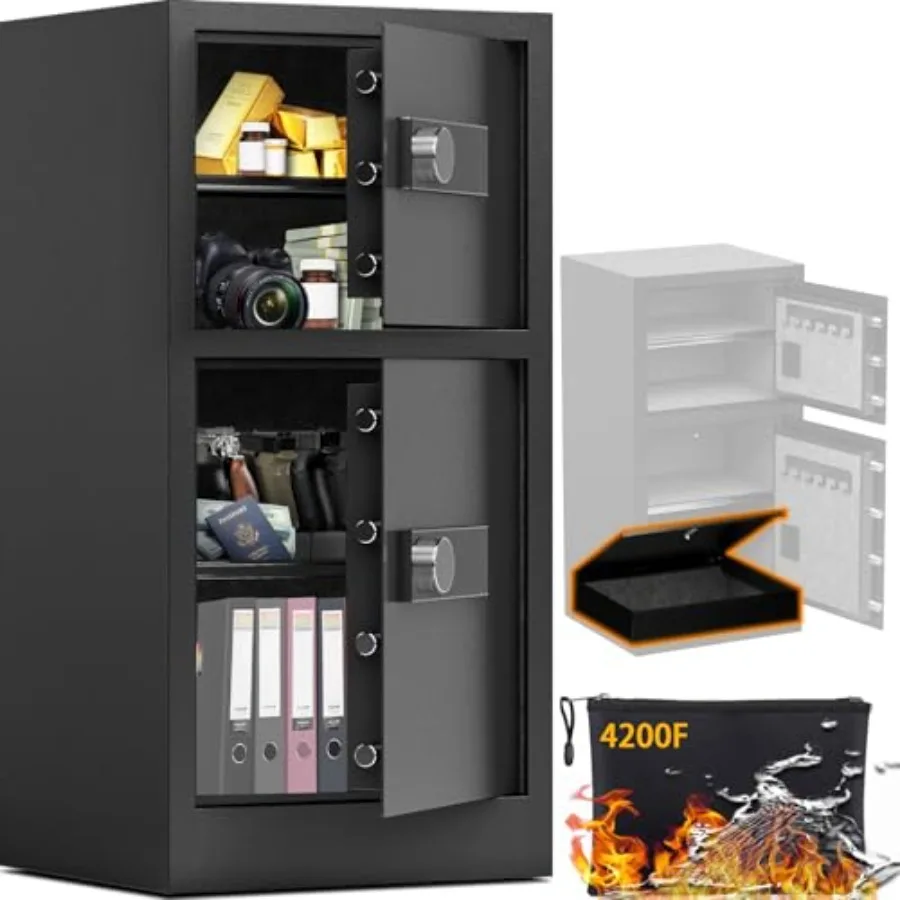 

Home, Office, Hotel use: Heavy Duty Steel Dual Door Safe Box, 8.6 Cuft, Black, Fireproof Waterproof, Silent Operation, Hidden L