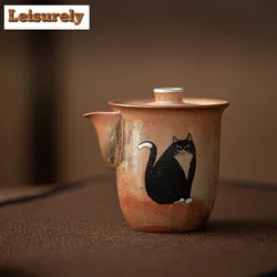 180ml Japanese Wood-fired Porcelain Hand Grasping Pot Kiln Change Zhiye Cat Treasure Bottle Pot Painted Silve Maker Tea Kettle