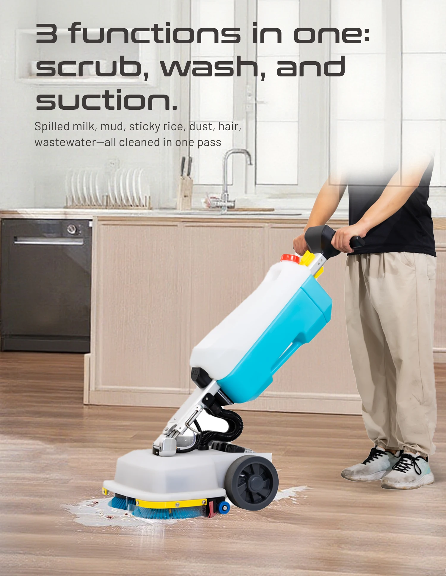 Industrial portable floor scrubber,  walk-behind, 420mm cleaning width