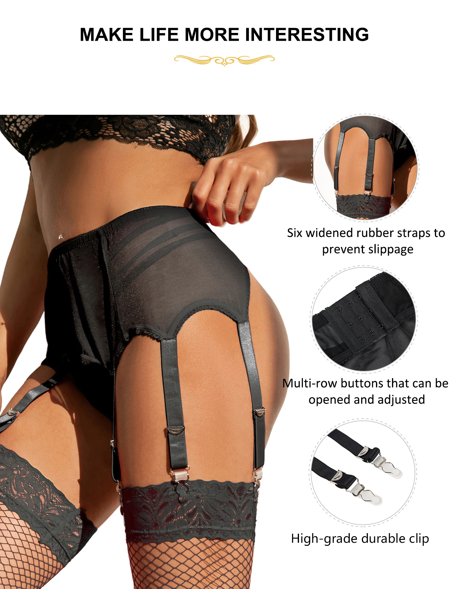 Comeondear Lace Garters Belts Plus Size Sexy High Waist Stretchy Women Lingerie Set Suspenders Panties With 6 Adjustable Straps